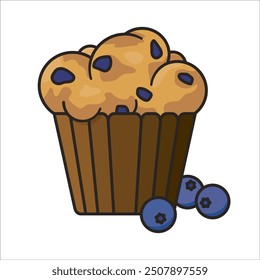 Pastelería fresca y arándanos aislados Ilustración vectorial para el día de Blueberry Muffin el 11 de julio