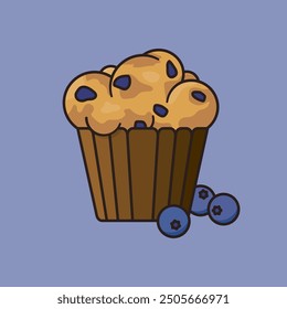 Pastelería fresca y Ilustración vectorial de arándanos para el día de Blueberry Muffin el 11 de julio