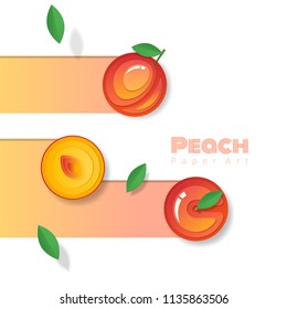 Fresh peach fruit background in paper art style , vector , illustration