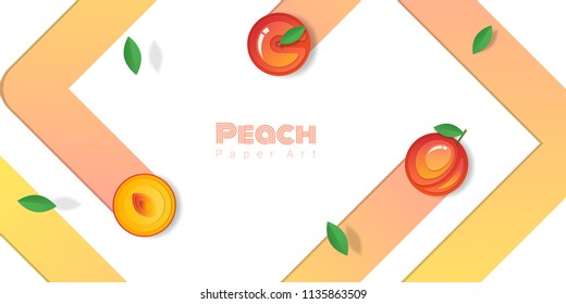 Fresh peach fruit background in paper art style , vector , illustration