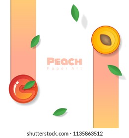 Fresh peach fruit background in paper art style , vector , illustration