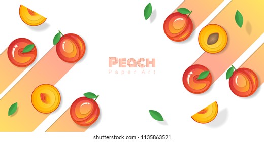 Fresh peach fruit background in paper art style , vector , illustration