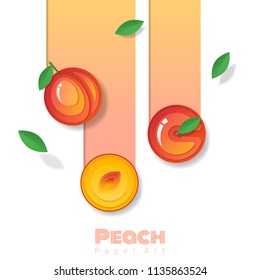 Fresh peach fruit background in paper art style , vector , illustration