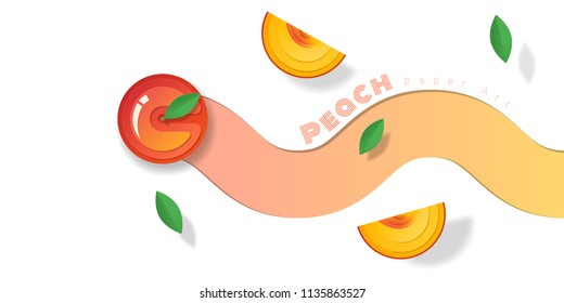 Fresh peach fruit background in paper art style , vector , illustration