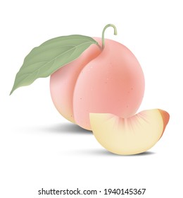 Fresh peach and a slice portion with leave