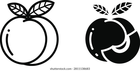 Fresh peach and sliced fruit icons vector illustration