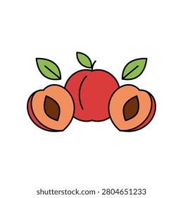 Fresh peaches and sliced fruit halves illustration with illustration nutrition vegetarian ingredient wholesome