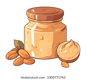 Fresh peanut butter in jar, organic dessert icon isolated