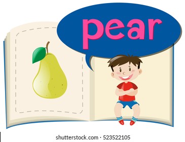 Fresh pear in children book illustration