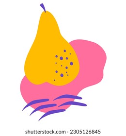 pera fresca. Composición con frutas y puntos abstractos. Diseño para textiles, etiquetas, carteles. Ilustración de dibujo de la mano del vector aislada en fondo blanco.