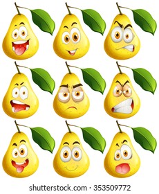 Fresh pear with facial expressions illustration