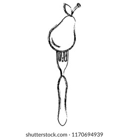 fresh pear in fork