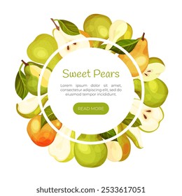 Design de banner de fruta de pera fresca com modelo de vetor de colheita de jardim