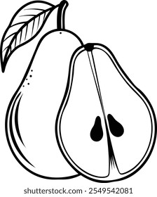 Fresh Pear Fruit Black and White Vector Illustration (Version: 02)