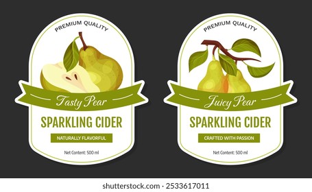 Design de etiqueta de sidra de fruta de pera fresca com modelo de vetor de colheita de jardim