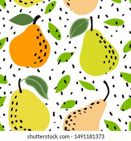 Fresh pear fruit seamless pattern, abstract repeated background. Fruits design for paper, cover, fabric, gift wrap, wall art, interior decor. Simple artistic drawing - Vector