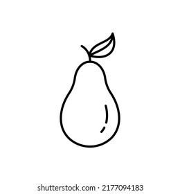 Fresh pear fruit vector icon outline. EPS 10. Summer fruits illustration. Vegetarian menu. Vegan, healthy food. Can be used for topics like freshness, detox, nutrition, restaurant, market