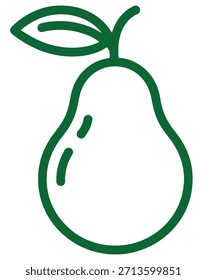 Fresh Pear Icon Design with Leaf Detail in Forest Green Hue Against a White Background for Fruit and Nature Concepts