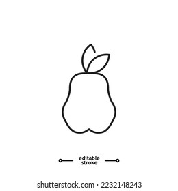Fresh pear icon, Green pear fruit  icon symbol logo illustration,editable stroke, flat design style isolated on white.