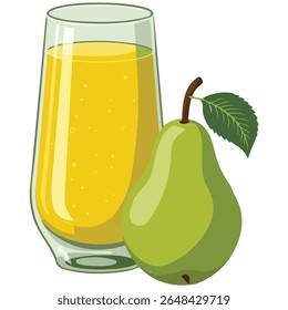 Fresh pear juice in glass with straw healthy drink isolated vector illustration on white background