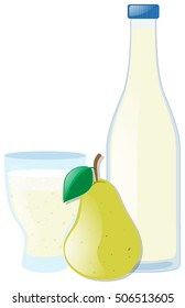 Fresh pear and juice in two containers illustration