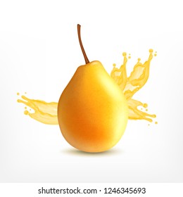 Fresh pear with splashing juice. Vector icon. EPS10
