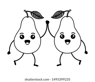 fresh pears fruits couple kawaii characters