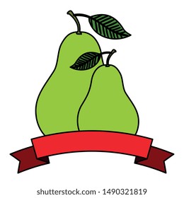 fresh pears fruits with ribbon seal