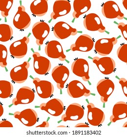 Fresh pears fruits vector seamless pattern. Summer colorful cartoon fruits isolated on white static seamless pattern. Funny natural bold colors endless texture. Cute funny green, red, white pattern