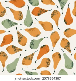Fresh pears minimalist seamless pattern. Textured fruit background