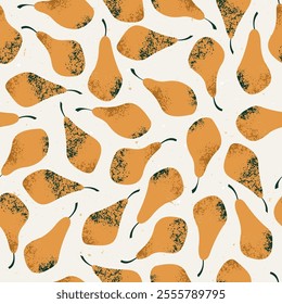 Fresh pears seamless pattern. Textured fruit background.