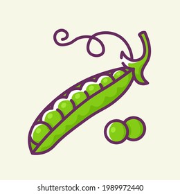 Fresh peas colored icon. Vegetable products. Healthy food concept. Vector stylish flat illustrations on yellow background.