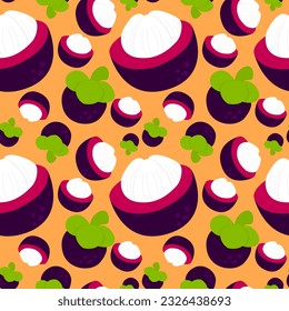 fresh and peel mangosteen seamless pattern background. vector abstract.