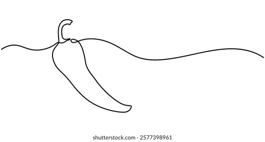 Fresh Pepper Continuous Line Editable Stroke Line, Red chili pepper design in continuous line art drawing style. Hot spice chilli isolated on white background. Vector illustration, Continuous editable