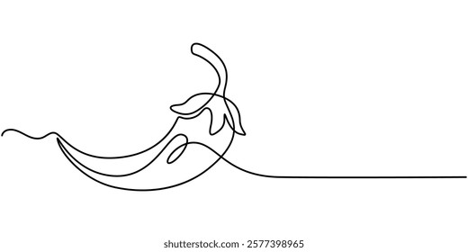 Fresh Pepper Continuous Line Editable Stroke Line, Red chili pepper design in continuous line art drawing style. Hot spice chilli isolated on white background. Vector illustration, Continuous editable