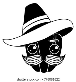 fresh pepper with mexican hat kawaii character