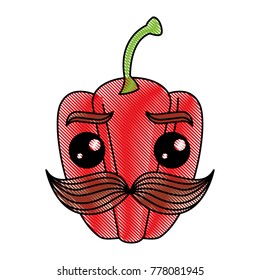 fresh pepper with mustache kawaii character