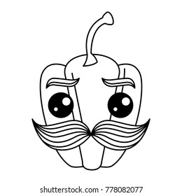 fresh pepper with mustache kawaii character
