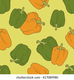 Fresh peppers hand drawn seamless pattern vector. Doodle background. Colorful illustration with sketch objects