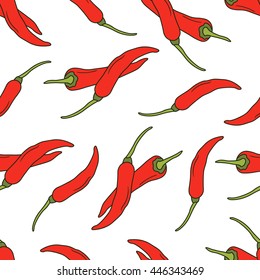 Fresh peppers hand drawn seamless pattern vector. Doodle background. Colorful illustration with sketch objects