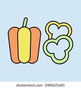 Icono plano de Vector en rodajas de pimientos frescos. Señal de barbacoa y barbacoa. Verduras. Símbolo gráfico para el diseño de Sitio web de cocina y App, logotipo, App, UI