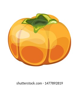 Fresh Persimmon. Cartoon Glossy Design. Vector Illustration.