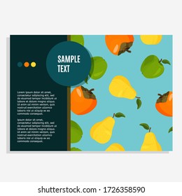 Fresh persimmon design template. Bright summer background and sample text for colorful recipe or cookbook.