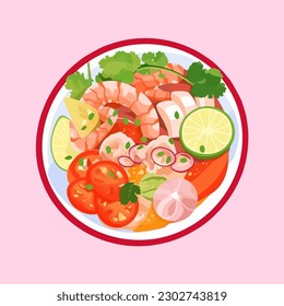 Fresh Peruvian mix sea food ceviche vector illustration