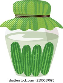 Fresh pickled cucumbers on a glass bottle of preserved vegetables
