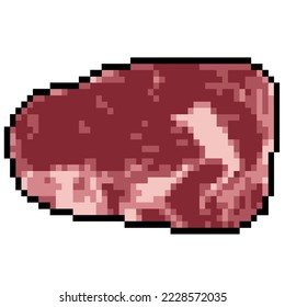 Fresh piece of meat Raw beef steak for grill Pixel Art. Cooking barbecue pork shashlik on white background