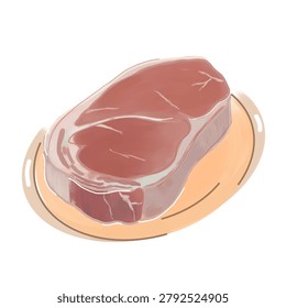 Fresh piece of meat. Steak, ribeye, sirloin. Vector illustration isolated on white background. Suite for Ied Al- adha design illustration. Ied Al-Adha Component