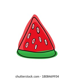 Pieza fresca de sandía en estilo plano. Ilustración colorida del material vectorial aislada en el fondo blanco.