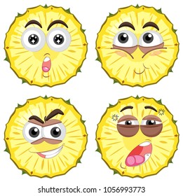 Fresh pineapple with different faces illustration