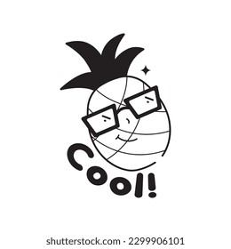  Fresh Pineapple doodle vector outline icon. EPS 10 file